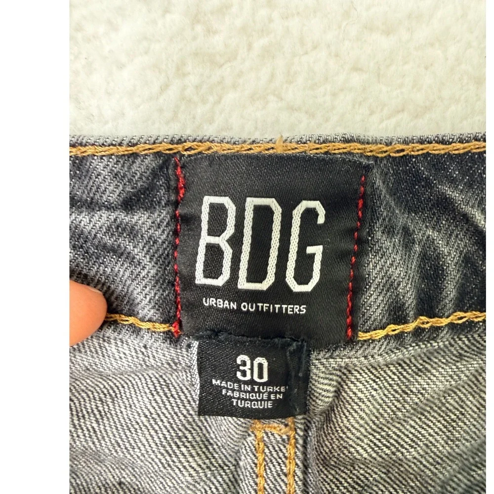 BDG Urban Outfitters Embroidered Denim Shorts Washed Black Gray 30 High Rise